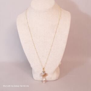 Dainty Necklace Abalone Cross Pendant On 18K Gold Plated Station Chain